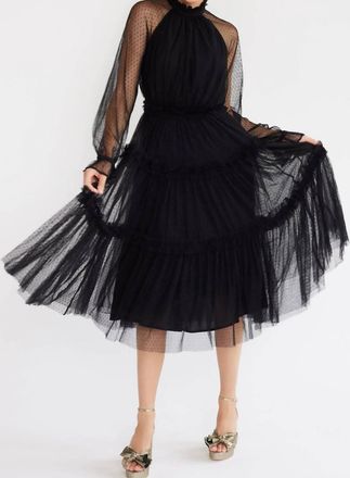 Mille Gabrielle Midi Dress In Black Tulle