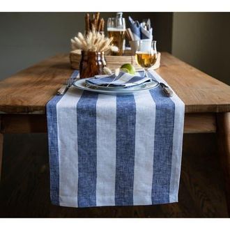 Solino Home Linen Table Runner for Dining Table, Holiday and Everyday Table Decor - Cabana Stripe in Navy And White at Nordstrom, Size Xx-Small