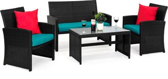 Best Choice Products 4-Piece Outdoor Wicker Patio Conversation Furniture Set w/ Table, Cushions