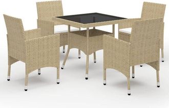vidaXL Vidaxl - Muebles De Jard&iacute;n 5 Piezas Rat&aacute;n Sint&eacute;tico Y Vidrio Beige