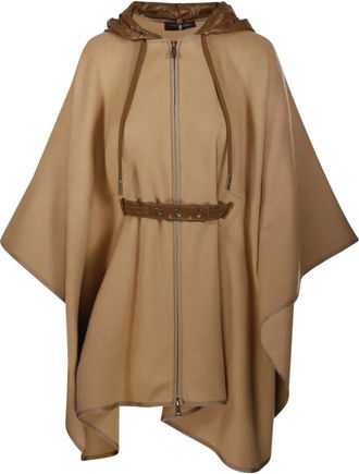 Moncler Jassen, Dames, Beige, ONE Size, Wol, Gewatteerde wollen mix cape