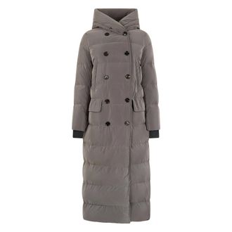 Moorer Jassen, Dames, Grijs, L, Leer, Lange Gewatteerde Jas