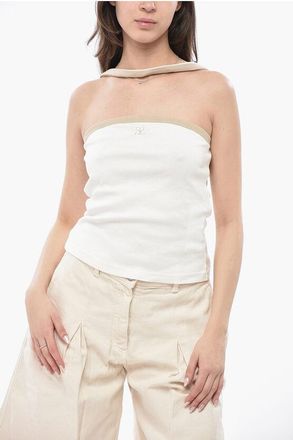 Courr&egrave;ges Cotton Sleeveless Top with Tie Neck Detail size Xl