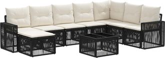 vidaXL Conjunto De Sof&aacute;s De Jard&iacute;n 9 Uds. Negro Y Blanco Crema Vidaxl