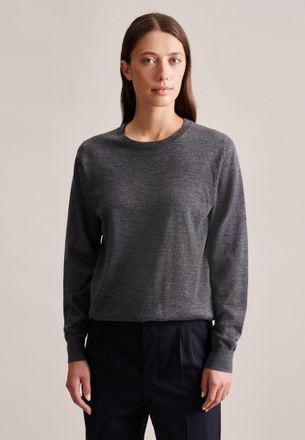 Seidensticker Strickpullover SEIDENSTICKER Schwarze Rose, Damen, Gr. XL, schwarz (anthra melange), 100% Wolle, unifarben, regular fit, Rundhals, Pullover Strickpull