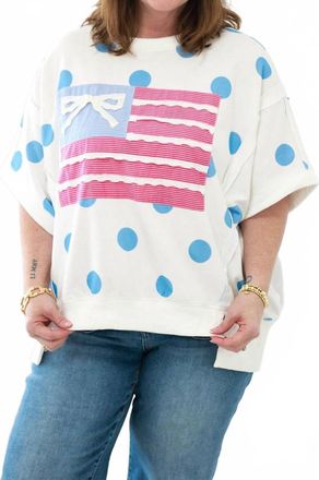 Peach Love California Oversized Bow Flag Polka Dot Tee In White