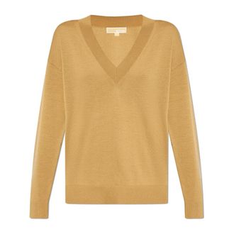 Michael Kors Wollen trui - Dames - V-hals truien - Bruin - S - Wol - Truien & Vesten