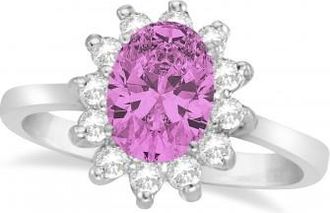 Allurez Lady Diana Oval Pink Sapphire & Diamond Ring 14k White Gold (1.50 ctw)