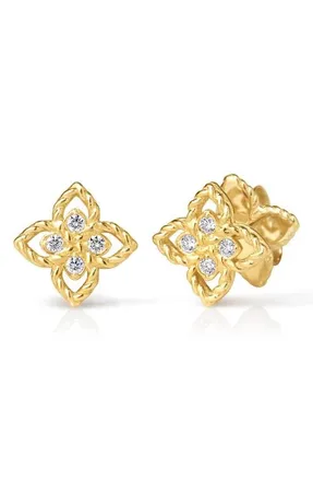 Roberto Coin Princess Flower Mini Diamond Stud Earrings in Yellow Gold at Nordstrom