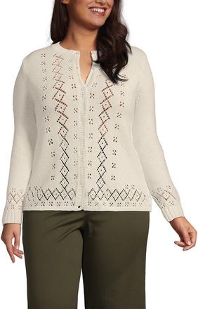 Lands End Pointelle Crew Neck Cardigan Sweater in Ivory Latte at Nordstrom, Size 3X