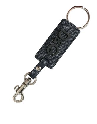 Dolce & Gabbana Womens Black Calf Leather DG Logo Silver Brass Keyring Keychain - One Size