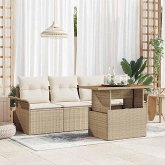 vidaXL Conjunto De Sof&aacute; De Jard&iacute;n 5 Pcs Beige Polirat&aacute;n Vidaxl