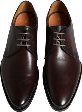 Dolce & Gabbana Brown Leather Lace Up Men Derby Formal Shoes Black Calf