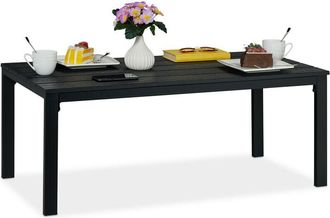 Relaxdays Relaxdays Garden Table, HxWxD: 39x98x48 cm, Wooden-look Balcony, Plastic, Metal, Rectangular, Patio, Black