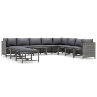 vidaXL Set De Muebles De Jard&iacute;n 11 Pzas Y Cojines Rat&aacute;n Sint&eacute;tico Gris Vidaxl