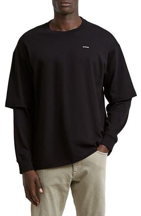 G-Star Double Sleeve Relaxed Organic Cotton T-Shirt in Dk Black at Nordstrom, Size Medium