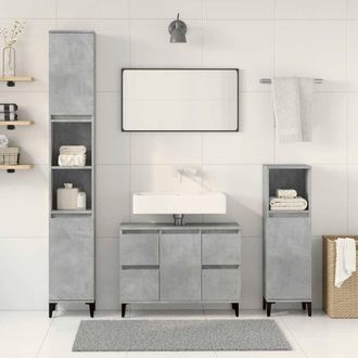 Berkfield Home Durable 3 Piece Bathroom Furniture Set Concrete Grey Engineered Wood