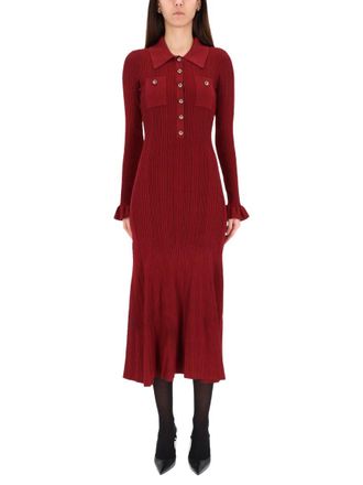 Self Portrait Collar Detail Midi Dress - Red