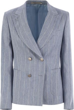 Tagliatore Womens Linen And Cotton Double-breasted Pinstripe Blazer - Light Grey - Size EU 40 (Womens)