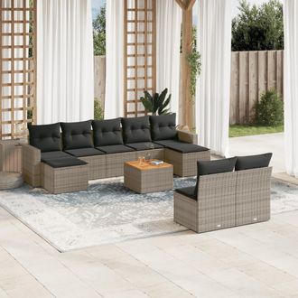 vidaXL Set De Sof&aacute;s De Jard&iacute;n 10 Pzas Con Cojines Rat&aacute;n Sint&eacute;tico Gris Vidaxl