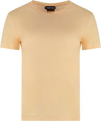 Tom Ford Geribbelde Katoenen T-shirt met Ronde Hals - Dames - T-shirts - Beige - XS - Katoen - Tops