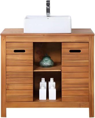 Vente-Unique Mobile bagno con lavabo semplice 90 cm in Legno dacacia - PULUKAN