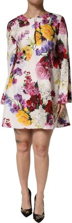 Dolce & Gabbana Multicolor Floral Cotton Longsleeves Midi Womens Dress