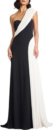 Tadashi Shoji One-Shoulder Colorblock Gown in Black/ivory at Nordstrom, Size X-Small