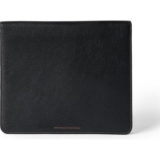 Brunello Cucinelli Grained calfskin document holder in Black at Nordstrom