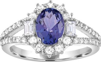 Diamond2Deal 10K White Gold Tanzanite and White Zircon Engagement Ring ( 1.2Ct )