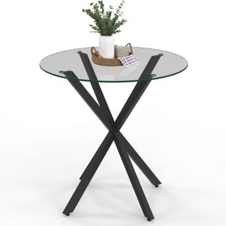 IDMarket Tavolo Da Pranzo Rotondo Per 4 Persone Alix Con Gamba A Ragno Nera E Piano In Vetro Da 80 Cm