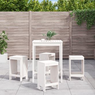 vidaXL Set De Mesa Y Taburetes Altos Jard&iacute;n 5 Pzas Madera Pino Blanco Vidaxl