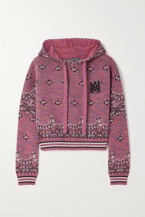 Amiri Felpa Corta Con Cappuccio In Jacquard Di Cotone Ricamato Effetto Space-dyed - Viola