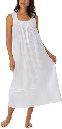 Eileen West 50 Cotton Dobby Sleeveless Nightgown Womens Pajama Solid White : SM, Lace/Cotton