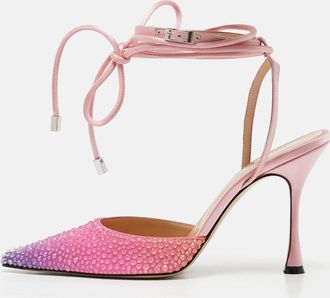 Mach & Mach Cream/pink Satin Crystal Embellished Heart Pumps