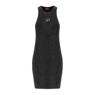 Diesel Short Dresses, female, Black, Size: XS Ribbed Knit Asymmetric Mini Dress