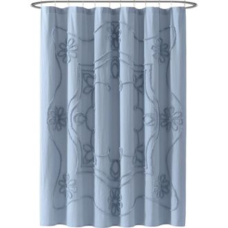Peri Home Retro Scroll Shower Curtain in Blue at Nordstrom