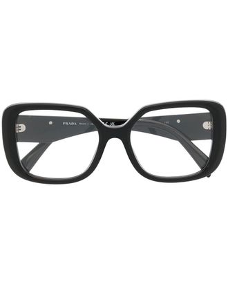 Prada Occhiali squadrati con placca logo - Nero