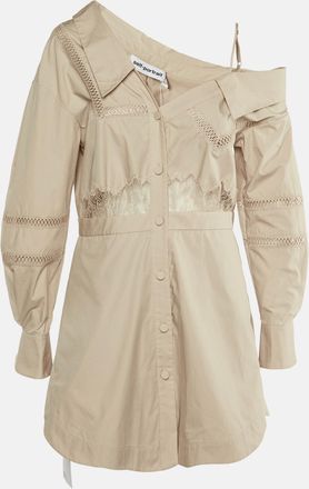 Self Portrait Beige Cotton Poplin One Shoulder Tunic