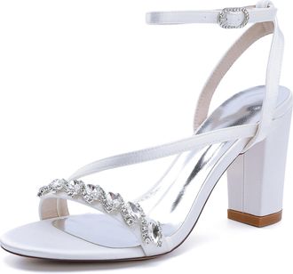 Generic Wedding Bridal Shoes Womens Heels Sandals Open Toe Fashion Chunky Heels Sandals Party Wedding Dress Shoe 8.5Cm,White,10 UK