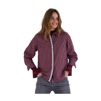 Tramontana Gestreept Blouse Strass Placket - Dames - Blouses & Shirts - Rood - Maat: S Viscose