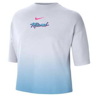 Nike Miami Heat Courtside City Edition Premium Nike Womens NBA Boxy T-Shirt in White | HV5393-100