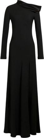 Alberta Ferretti Lange jurk met blote schouders en split - Dames - Avondkleed - Zwart - S - Leer - Kleedjes