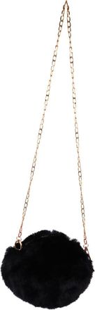 Vosarea Plush Mini Purse Round Bag with Chain Strap Soft Comfortable Small Shoulder Bag for Women Stylish Portable Black Plush Handbag