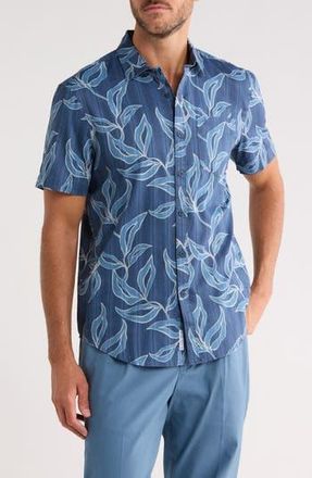 Original Penguin Leaves Print Cotton Button-Up Shirt in Sargasso Sea at Nordstrom Rack, Size Xx-Large