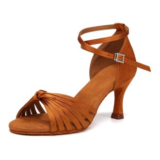 Generic Womens Latin Dance Shoes Womens Latin Dance Shoes Satin Open Toe Heels Ballroom Salsa Bachata Tango Practice Party Performance Dancing Black 5 UK Comf