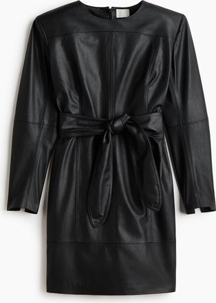 H&M Beschichtetes Kleid mit Bindegürtel - Schwarz