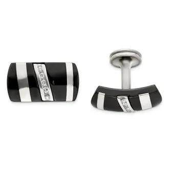 Diamond2Deal Black Ti & Sterling Silver.19 ctw Diamond Cufflinks