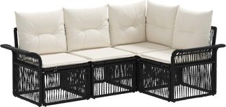 vidaXL Conjunto De Sof&aacute;s De Jard&iacute;n 4 Uds. Negro Rat&aacute;n Sint&eacute;tico Vidaxl