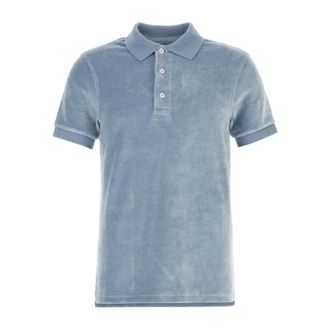 Tom Ford Polo Shirts, male, Blue, Size: XL Modal Velour SS Polo
